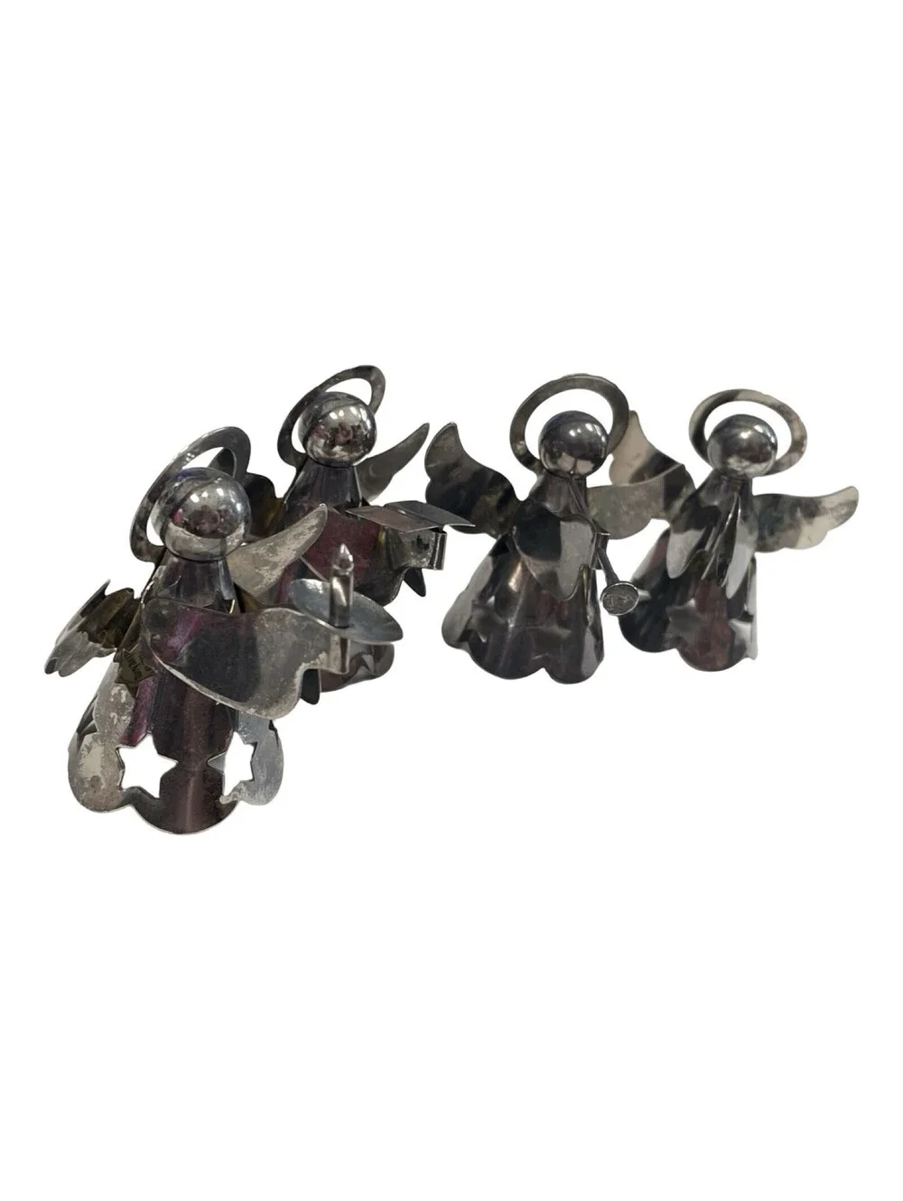 Vintage Silver Angel Band – 4 Metal Christmas Ornaments, 2.5” - Holiday Decor